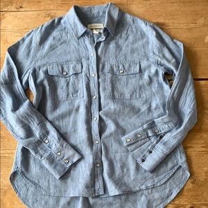 Linen Chambray Blue “boyfriend” fit snap front western style Shirt